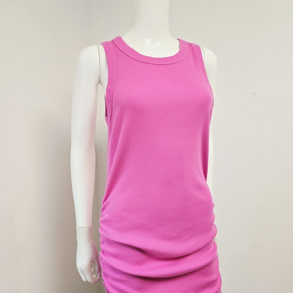 Michael Stars Wren Dress Large Stretchy Ruched Sides Slit Midi Sleeveless Mystic - Picture 2 of 10